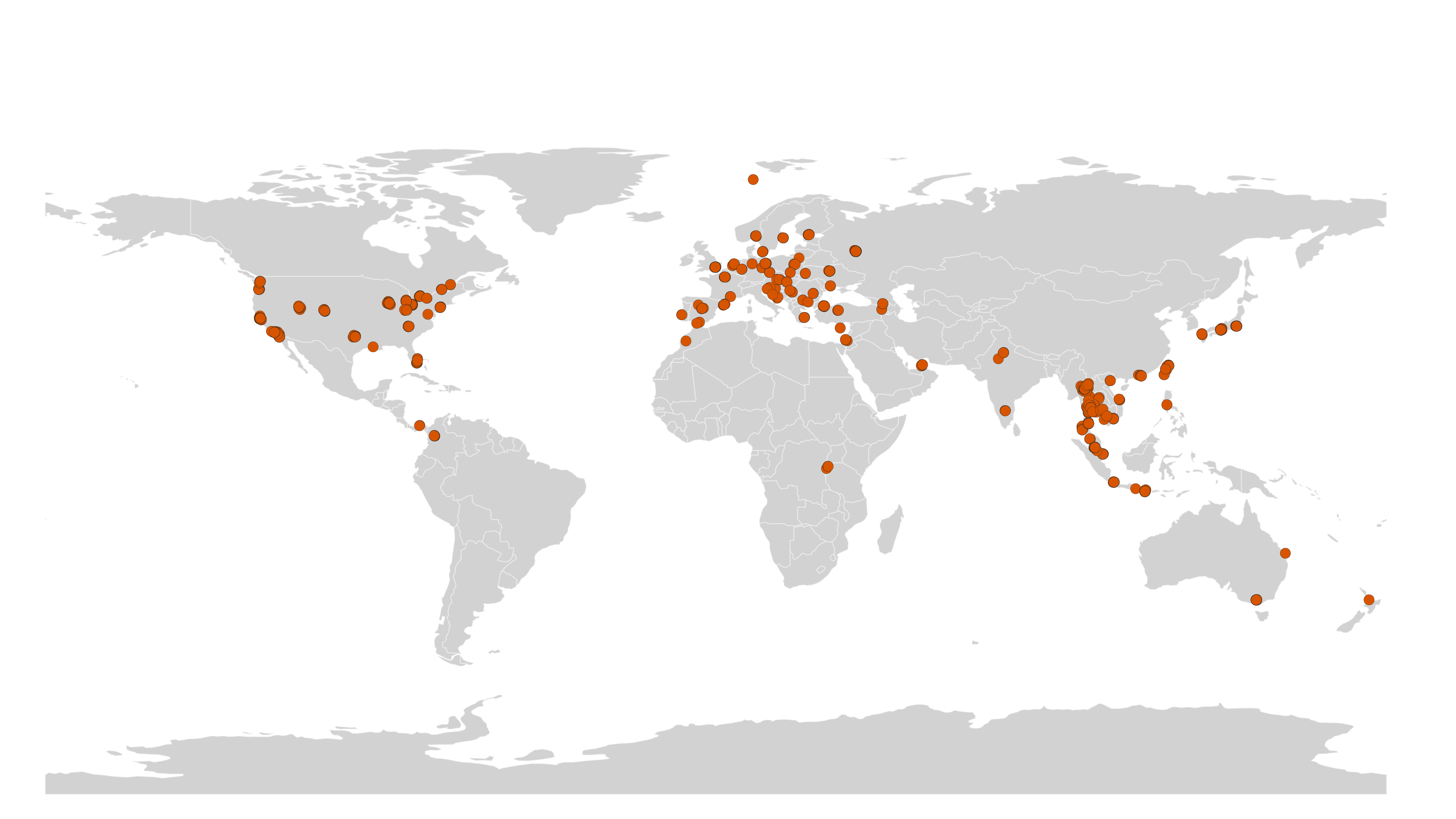 World map of third-wave coffee shops